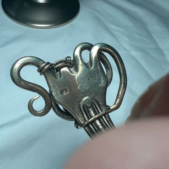 Vintage Tableware Fork Silver Plate Bracelet with Marbles - Picture 4 of 11